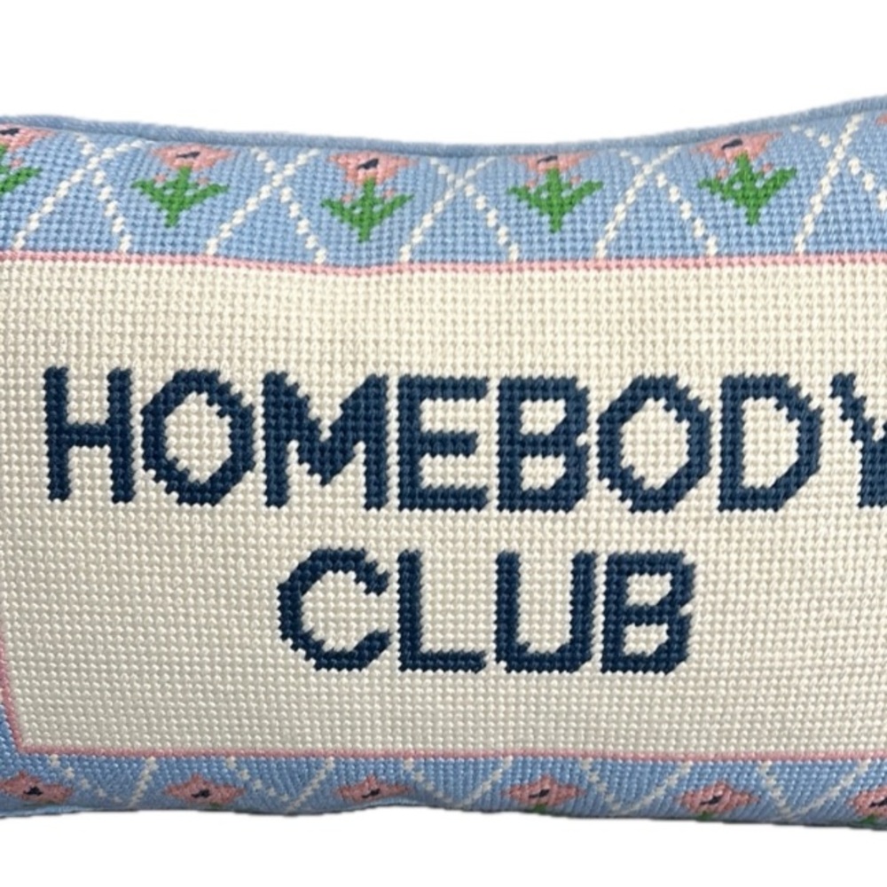 NWT ⚜️🩵⚜️ Rachel Zoe Viral Homebody Club Needlepoint Embroidered Pillow - Picture 2 of 4